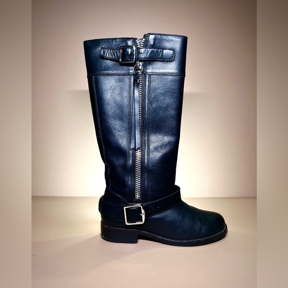 Coach Winslow Size 6 B Black Leather Riding Boots Zip Up Buckle - Picture 2 of 7